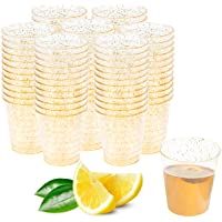Matana 300 Vasos de Chupito Transparentes de Plástico con Brillo Dorado - 30ml